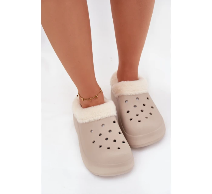 Pěnové dámské pantofle s teplou kožešinou Khaki Palvine Pěnové dámské pantofle s teplou kožešinou Khaki Palvine