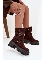 Dámské botky na masivním podpatku s pásky a přezkami Nerelisa – čokoládové