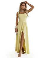 dlouhé šaty s rozparkem a výstřihem typu  žluté s třpytkami model 22092786 - numoco