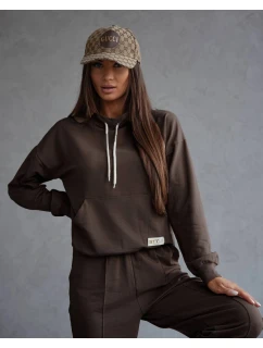 Teplákový komplet v čokoládové barvě - mikina se stojáčkem a kalhoty (82162)