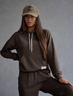 komplet v čokoládové barvě mikina se stojáčkem a kalhoty model 21802234 - Moon