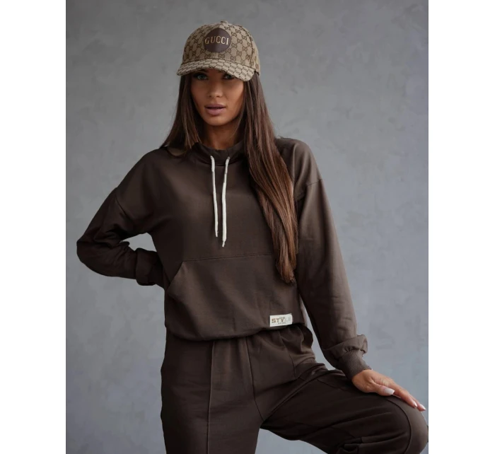 Teplákový komplet v čokoládové barvě - mikina se stojáčkem a kalhoty (82162)