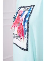 Halenka s 3D grafikou plameňáka v mátové barvě