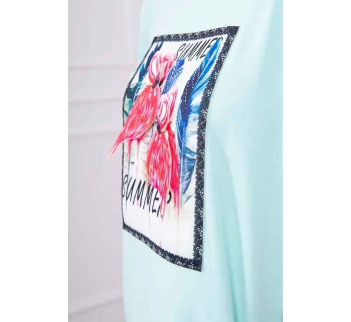 Halenka s 3D grafikou plameňáka v mátové barvě