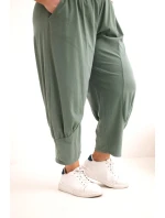 Dámské kalhoty Plus Size s nízkým sedem a gumou v pase khaki