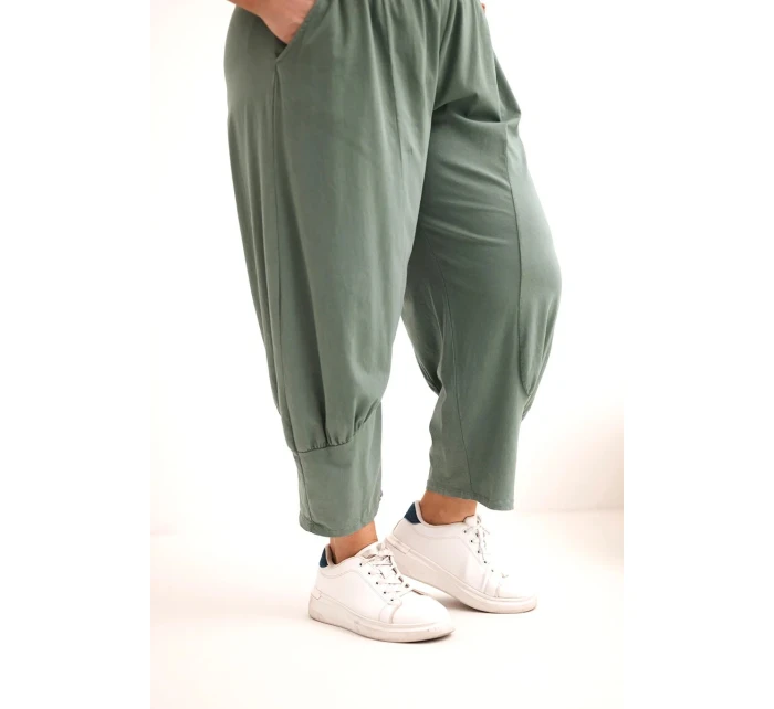 Dámské kalhoty Plus Size s nízkým sedem a gumou v pase khaki