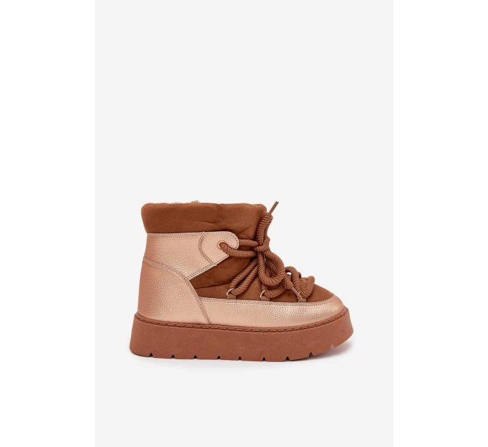 Nízké dámské sněhule s teplým kožíškem a silným šněrováním Camel Xarina Nízké dámské sněhule s teplým kožíškem a silným šněrováním Camel Xarina