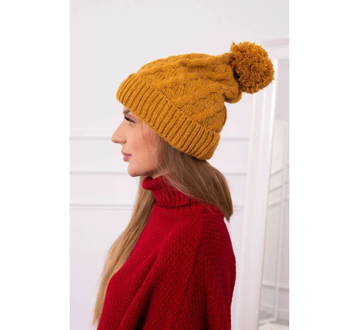 Fleecová čepice hořčicová model 18751361 - K-Fashion Fleecová čepice hořčicová model 18751361 - K-Fashion