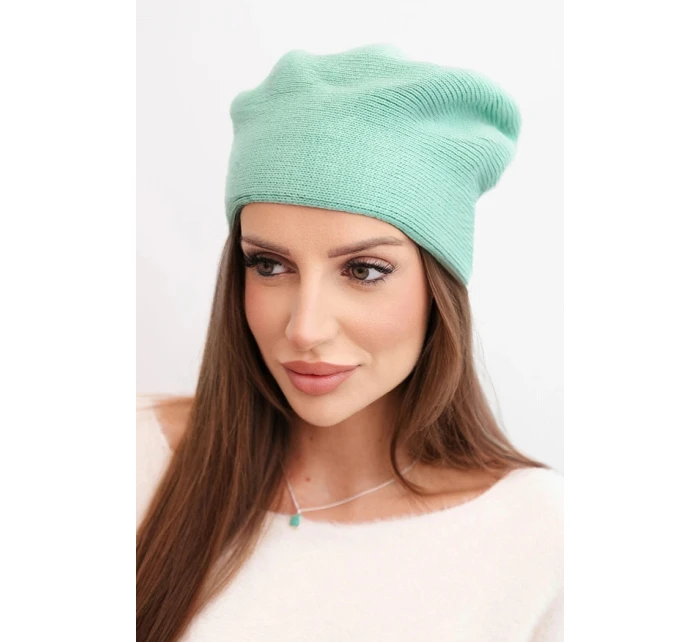 Dámská čepice vlněná klasická hladká beanie K420 tmavě mátová
