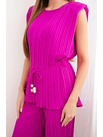 Dámský viskózový model 22048845 komplet s halenkou na zavazování a širokými kalhotami tmavě fialový - K-Fashion Dámský viskózový model 22048845 komplet s halenkou na zavazování a širokými kalhotami tmavě fialový - K-Fashion