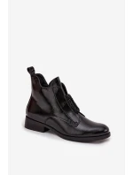 Lakované dámské botky S.Barski – černé, zateplené, s ozdobným detailem