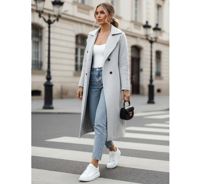 Dámský oversize kabát CASHMELY s dlouhým vázáním šedý FashionStreet NY0713