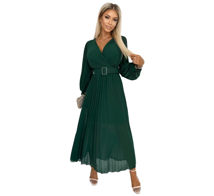 KLARA  zelené dámské šaty s výstřihem a opaskem model 21729070 - numoco basic