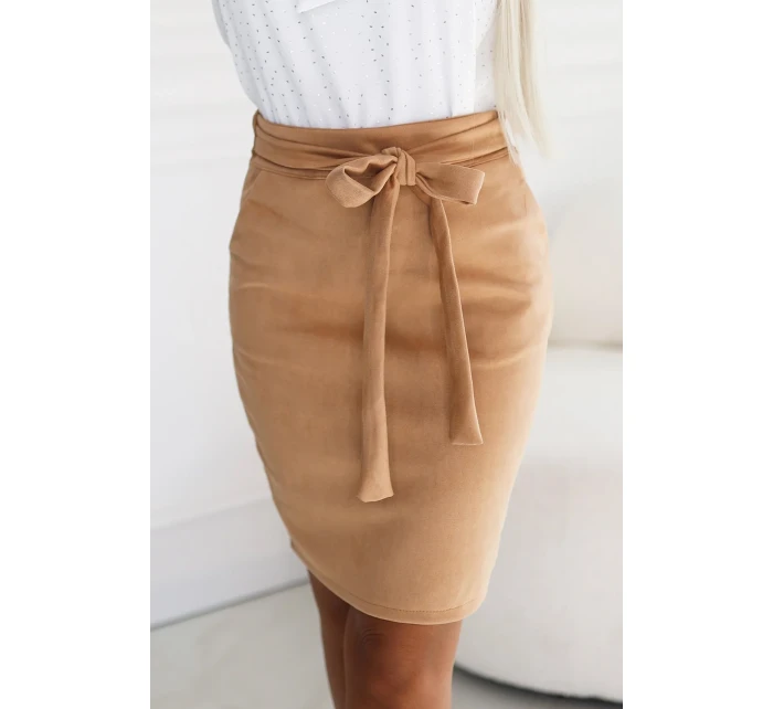 Dámská semišová sukně v karamelové barvě se zavazováním model 20684698 - numoco basic