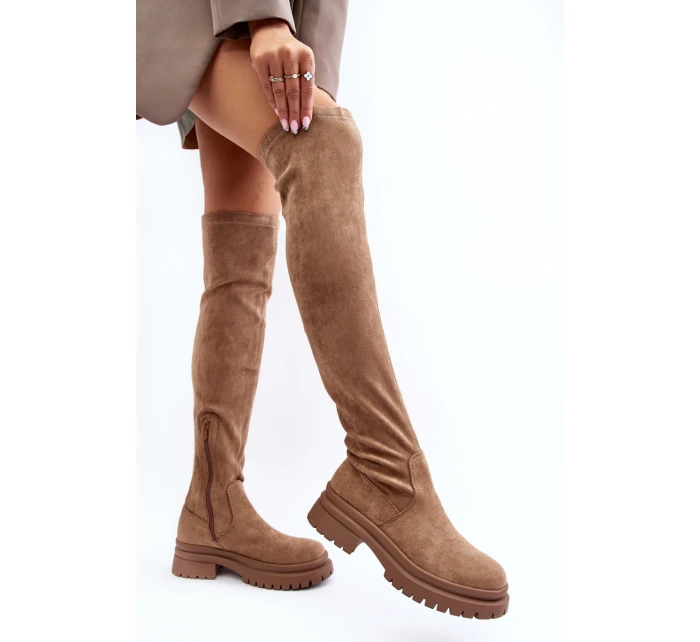 Dámské kozačky nad koleno na ploché podrážce béžové model 21641044 - EVENTO Dámské kozačky nad koleno na ploché podrážce béžové model 21641044 - EVENTO