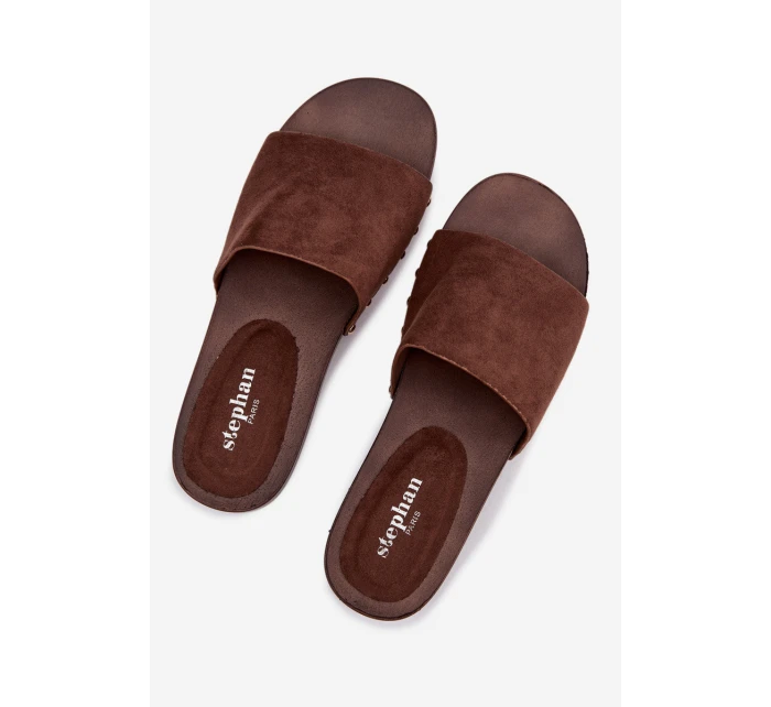 Dámské žabky se zlatými přezkami čokoládové Ferinna Dámské žabky se zlatými přezkami čokoládové Ferinna