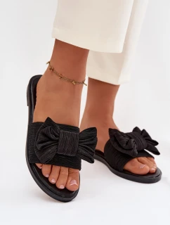 Dámské pantofle na nízkém podpatku s mašlí Černé model 21943318 - Boto