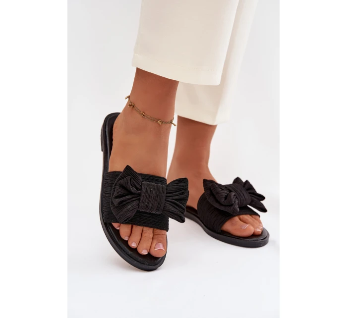 Dámské pantofle na nízkém podpatku s mašlí Černé model 21943318 - Boto