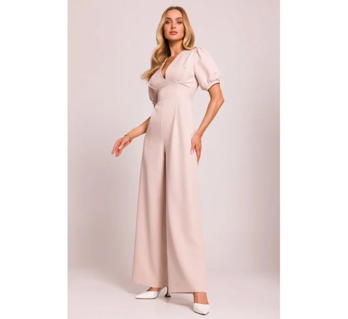 M852 Kombinéza s puff rukávy - světle béžová