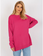 Fuchsiový dámský oversize svetr s dlouhým rukávem