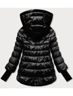 Krátká černá dámská bunda s úpletovými stahovacími lemy (P22-6636-1)