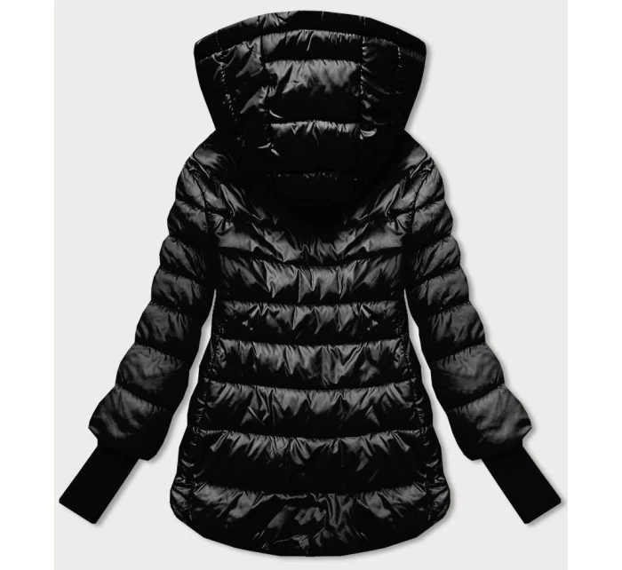 Krátká černá dámská bunda s úpletovými stahovacími lemy (P22-6636-1)