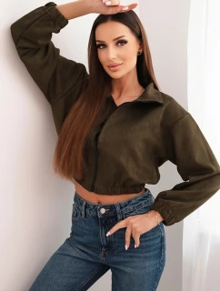 Semišová mikina na zip khaki