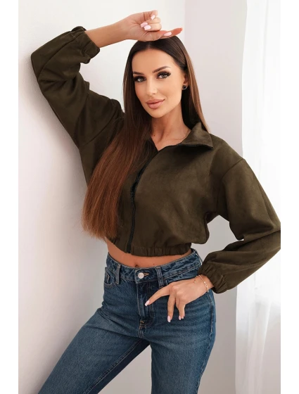 Semišová mikina na zip khaki