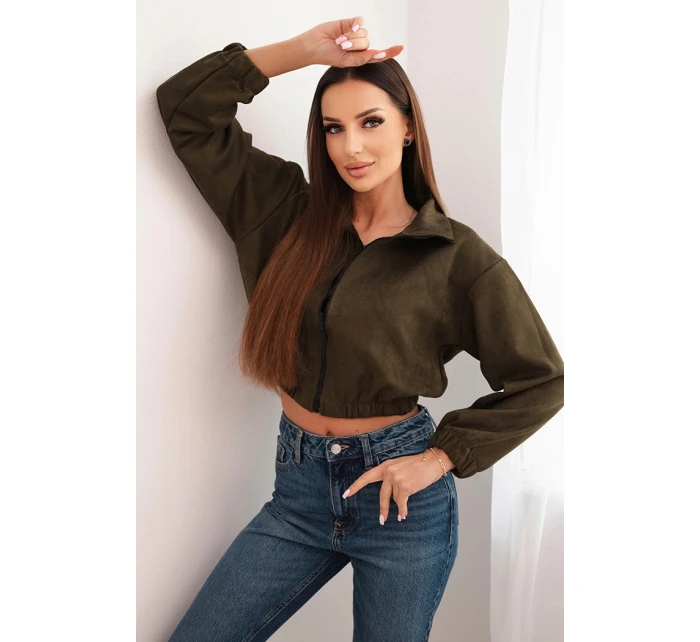 Semišová mikina na zip khaki
