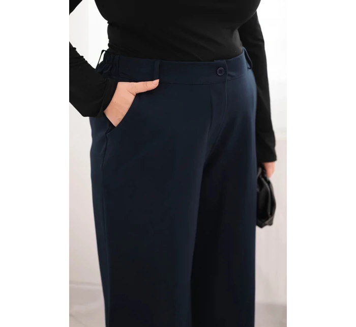 Dámské kalhoty Plus Size se širokou nohavicí a páskem čokoládové Dámské kalhoty Plus Size se širokou nohavicí a páskem čokoládové