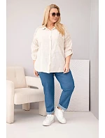 Dámská viskózová košile Plus Size s límečkem a krajkovým model 22043132 béžová - K-Fashion