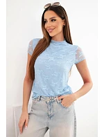 Dámská viskózová krajková halenka s krátkým rukávem a model 22048817 modrá - K-Fashion Dámská viskózová krajková halenka s krátkým rukávem a model 22048817 modrá - K-Fashion