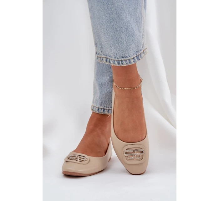 Baleríny Na Ploché Podešvi S Ozdobou Béžové model 21684319 - Boto