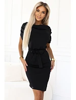 Dámské šaty s asymetrickou sukní a páskem 240-8 černé - Numoco