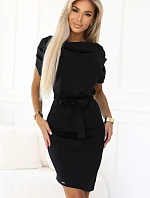 Dámské šaty s asymetrickou sukní a páskem 240-8 černé - Numoco