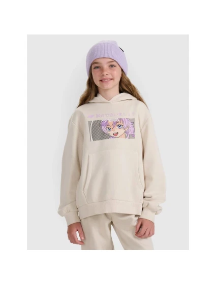 Dívčí nepruhovaná mikina s kapucí 4F 4FJRAW25TSWSF2294-11S