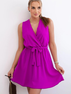 Rozšířené šaty zavazované v pase tmavě fialová
