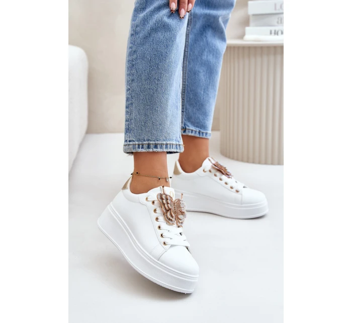 Dámské Tenisky Na Platformě S Motýlem Bílá-Zlatá Naritevia