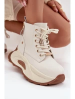 Dámské kožené boty GOE – světle béžové, zateplené, na platformě Dámské kožené boty GOE – světle béžové, zateplené, na platformě