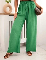 Mušelínové kalhoty se širokou nohavicí zelený