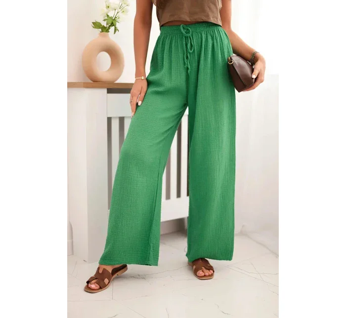 Mušelínové kalhoty se širokou nohavicí zelený