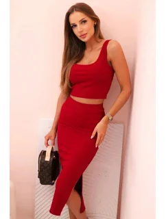 Dámský top a vroubkovaný sukně Burgundsko