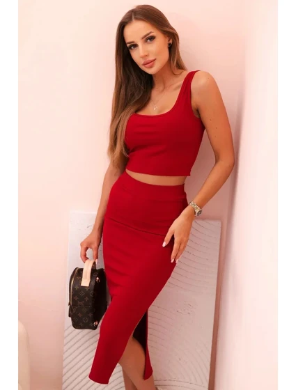 Dámský top a vroubkovaný sukně Burgundsko