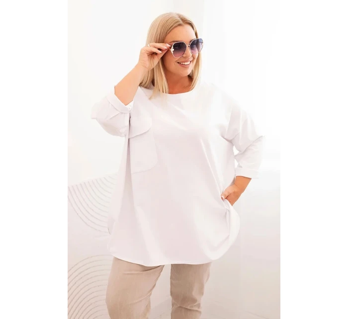 Dámská blůza Plus Size s model 21820411 s kapsou a s ohrnovacími rukávy bílá - K-Fashion