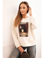 Dámská bavlněná mikina s potiskem kočky a nápisem světlá béžová