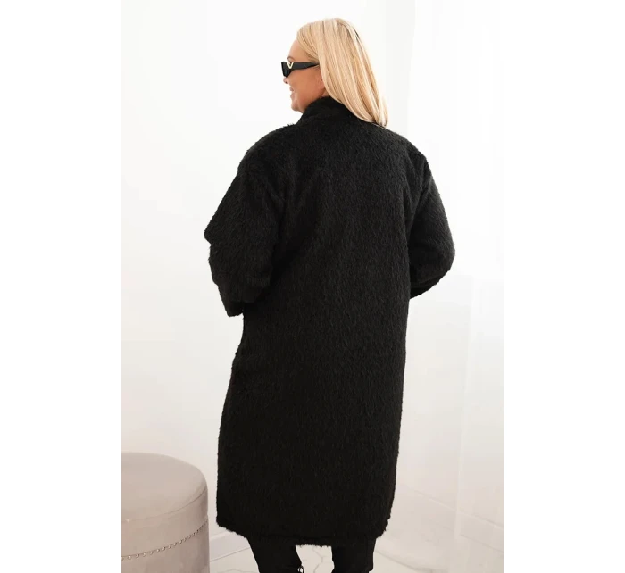 Dámský kabát Plus Size z viskózy bez zapínání s kapsami černý