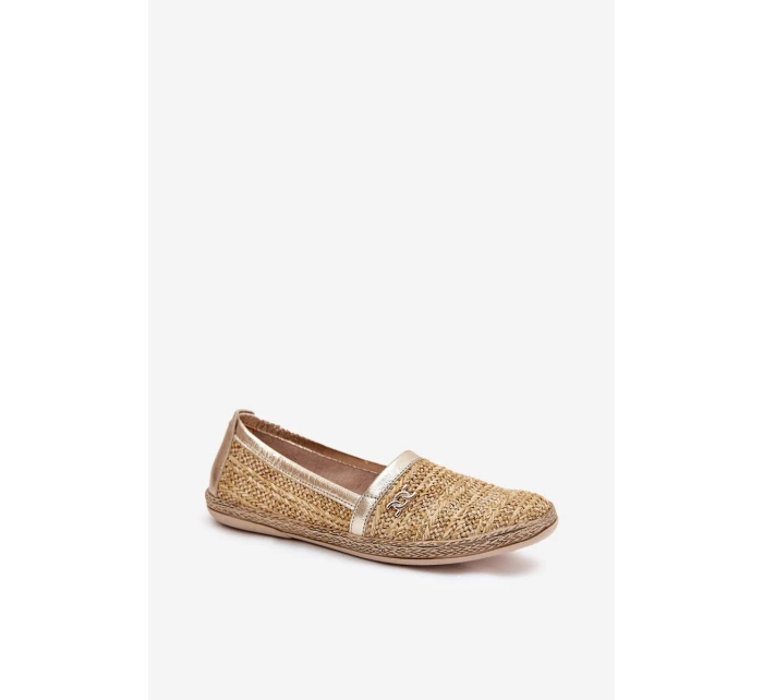 Elegantní Kožené Espadrilky S Pletením Béžovo-Zlaté Zazoo 10178