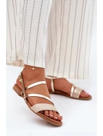 Kožené dámské sandály na plochém podpatku model 21697455 zlaté - Maciejka