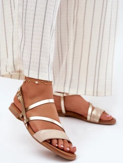 Kožené dámské sandály na plochém podpatku model 21697455 zlaté - Maciejka