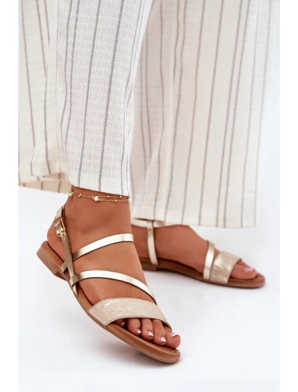 Kožené dámské sandály na plochém podpatku model 21697455 zlaté - Maciejka